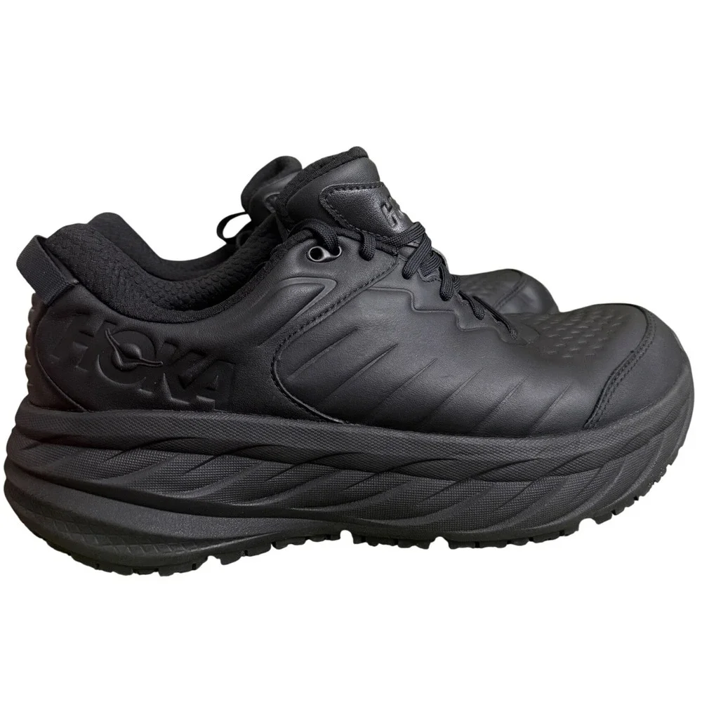 Hoka One One Bondi SR Black Leather Slip Resistant Walking Shoes 1110520 BBLC